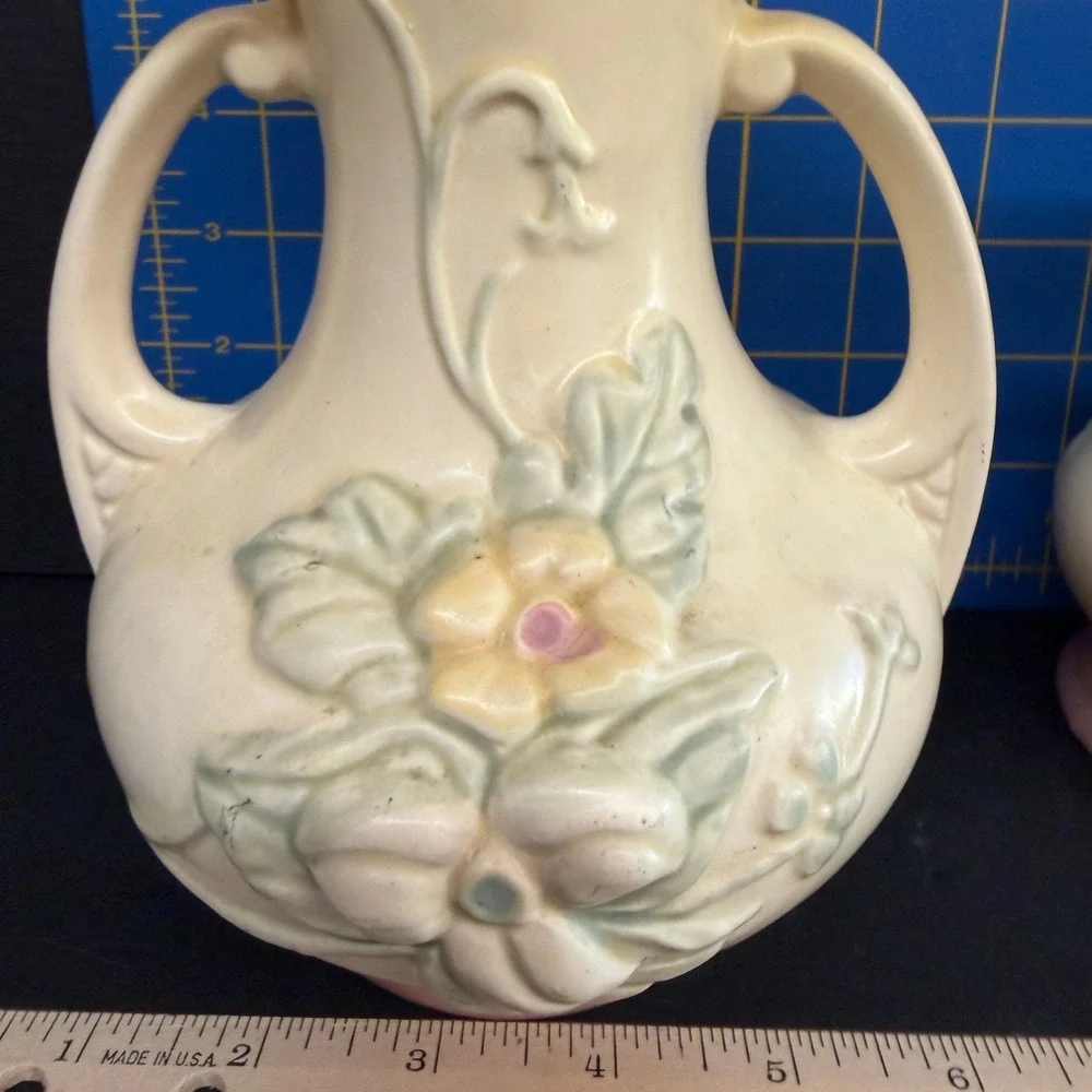 Vintage Hull Art Pottery Wildflower Vase Set of 2 Yellow Pink W8-7.5 W1-5.5 2pc